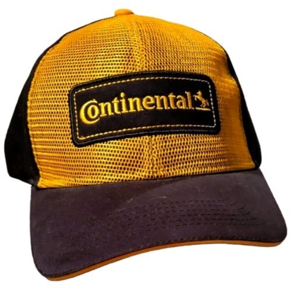 Continental Tire Trucker Hat Mens OSFA Black Yellow Cotton Mesh Patch Cap Logo